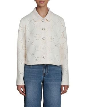 Bagatelle Embroidered Eyelet Boxy Cropped Jacket - Blue