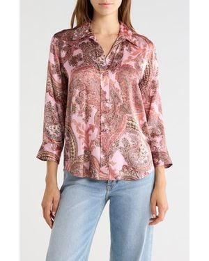 L'Agence Dani Paisley Silk Button-Up Top - Red
