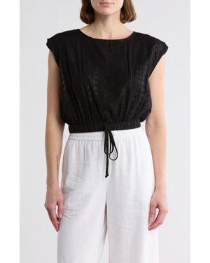 Elan Metallic Drawstring Hem Cover-Up Tank - Black