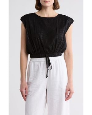 Elan Metallic Drawstring Hem Cover-Up Tank - Black