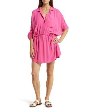Elan Long Sleeve Cover-Up Tunic - Pink