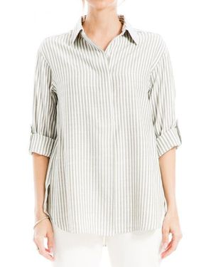 Max Studio Stripe Oversize Long Sleeve Button-Up Tunic - White
