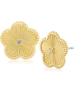 CZ by Kenneth Jay Lane Cubic Zirconia Textured Clover Stud Earrings - Metallic