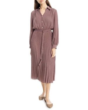 Max Studio Long Sleeve Pleated Shirtdress - Red
