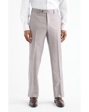 Zanella Devon Flat Front Plaid Wool Dress Pants - Gray