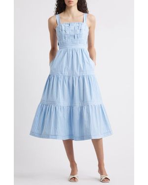 Eliza J Square Neck Basketweave Bodice Midi Dress - Blue