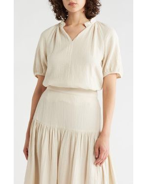 Caslon Split Neck Puff Sleeve Cotton Gauze Top - Natural