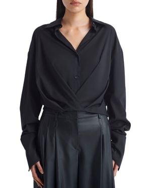 Twp Pleated Little Joe Wrap Button-Up Shirt - Black