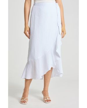 J.McLaughlin Zia Ruffle Trim Linen Wrap Skirt - White
