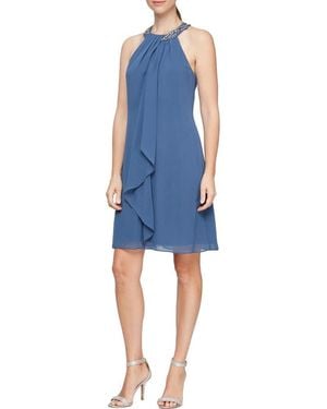 Sl Fashions Embellished Halter Ruffle Dress - Blue
