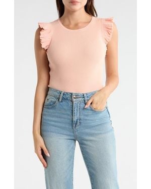 Joie Scalloped Flutter Sleeve Ribbed Top - Pink