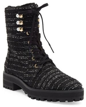 Stuart Weitzman Pearly Lace-Up Lug Sole Bootie - Black