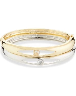 Tasha Set Of 2 Two-Tone Crystal Evil Eye Bangle Bracelets - Metallic