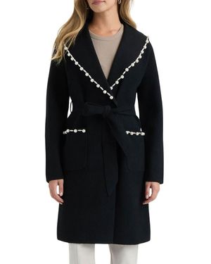 NVLT Pearly Beaded Belted Sweater Coat - Black