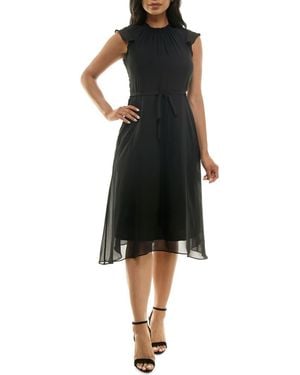 Nina Leonard Flutter Sleeve Chiffon Midi Dress - Black