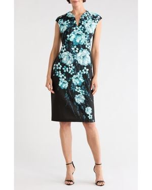 Connected Apparel Print Sheath Dress - Blue