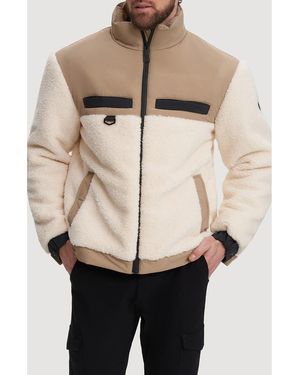 Noize Lukaz Faux Shearling Trim Puffer Jacket - Natural