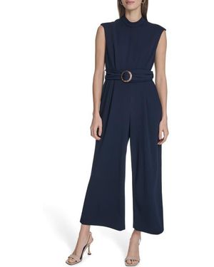Calvin Klein Belted Scuba Crepe Jumpsuit - Blue