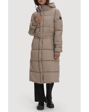 Noize Mara Belted Maxi Puffer Coat With Removable Hood - Natural