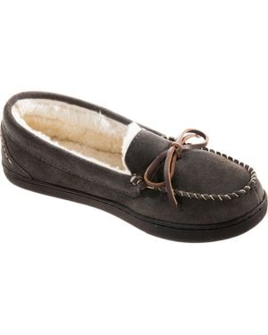 Isotoner Suede Faux Shearling Line Slipper - Black