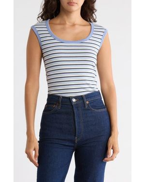 Madden Girl Stripe Scoop Neck Ribbed Tank - Blue