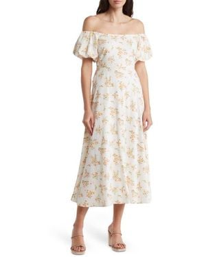 AUGUST SKY Off The Shoulder Midi Dress - Natural
