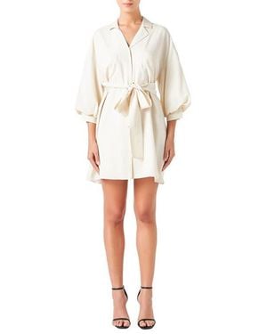 Endless Rose Tie Waist Mini Shirtdress - White