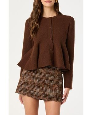 Astr Swing Hem Peplum Cardigan - Brown