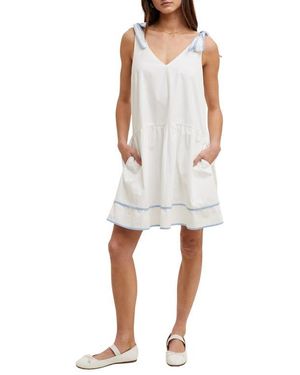 Wishlist Contrast Bow Tiered Cotton Babydoll Dress - White