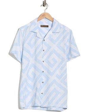 T.R. Premium Geometric Print Camp Shirt - Blue