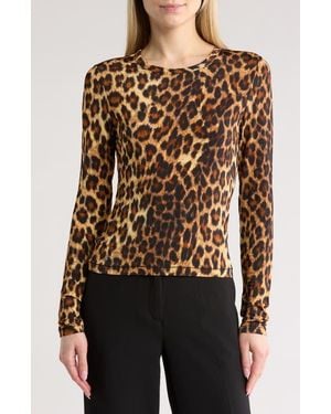 Rag & Bone Printed Long Sleeve Crewneck Top - Brown