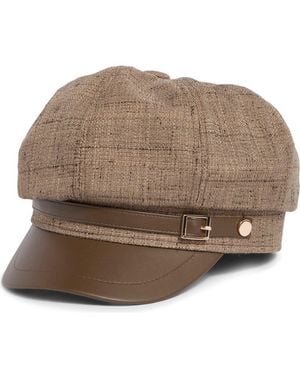 Vince Camuto Tweed & Faux Leather Newsboy Cap - Brown
