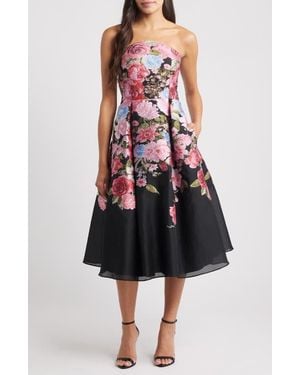 Eliza J Strapless Brocade Dress - Red