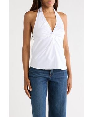 Leith Cotton Blend Halter Top - Blue