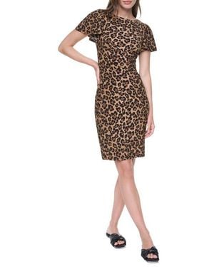 DKNY Ruched Flutter Sleeve Sheath Dress - Multicolor
