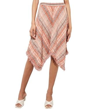 Ming Wang Tweed Handkerchief Hem Knit Skirt - Pink