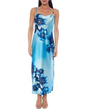 Bebe Cowl Neck Satin Slipdress - Blue