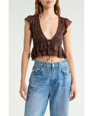Vigoss Tiered Lace Tie Front Top - Blue