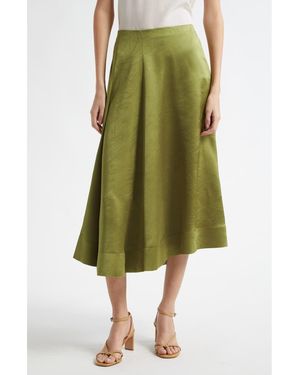 Vince Asymmetric Pleat Satin Skirt - Green