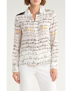 Alice + Olivia Willa Silk Hidden Placket Top - Natural