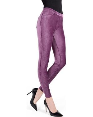 Memoi Ribbed Corduroy Stretch Leggings - Purple