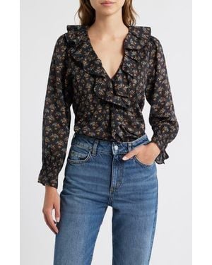 Doen Hardy Floral Ruffle Pintuck Cotton Top - Black