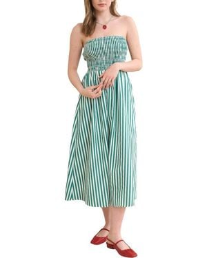 Blu Pepper Stripe Strapless Midi Dress - Green