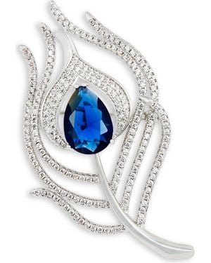 Savvy Cie Jewels Peacock Feather Brooch - White