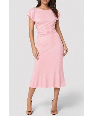 Bebe Crushed Satin Draped Back Midi Dress - Pink
