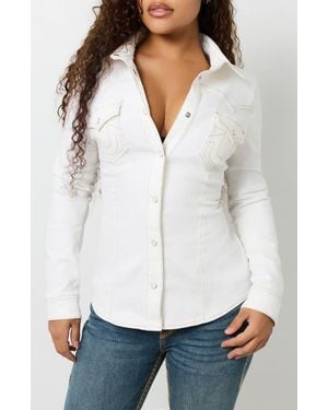 TRUE RELIGION Western Denim Button-Up Shirt - White