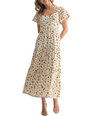 Wishlist Puff Sleeve Midi Dress - Natural