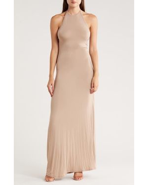 Go Couture Fitted Maxi Halter Dress - Natural