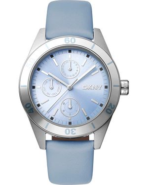 DKNY Three Hand Quartz Leather Strap Watch, 34Mm - Blue