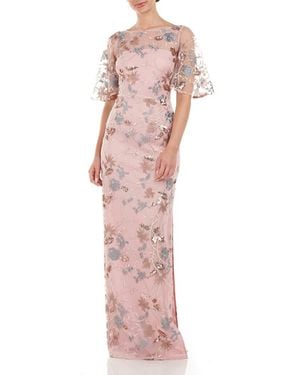 JS Collections Daphne Embroidered Sequin Column Gown - Pink